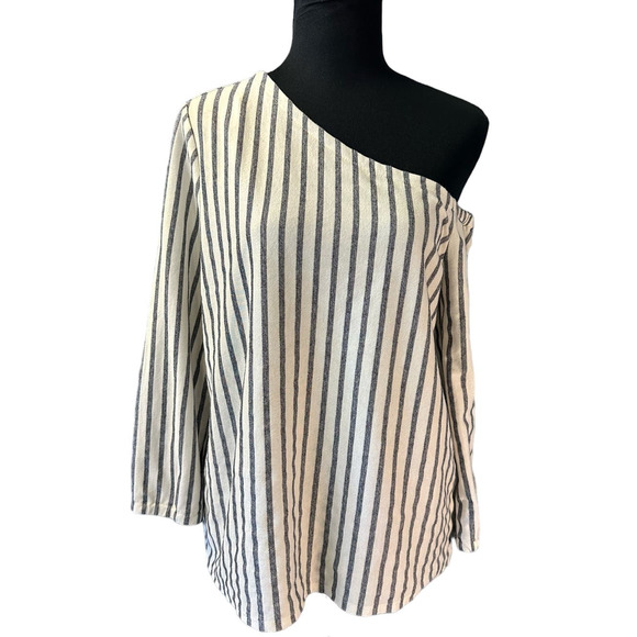 Banana Republic Tops - Banana Republic  Striped Asymmetrical Off Shoulder Top, Size M